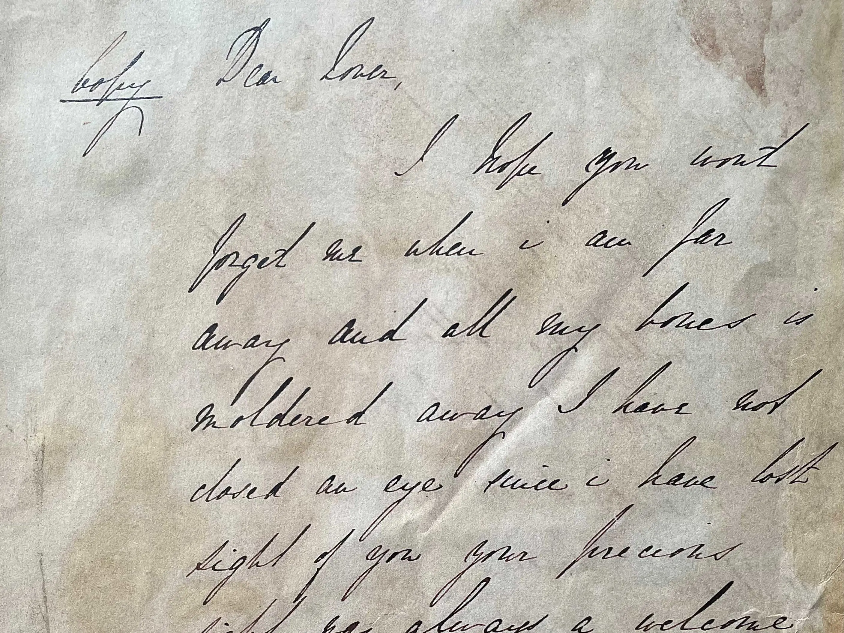 A hand-written letter from Dennis Prendergast to his male lover