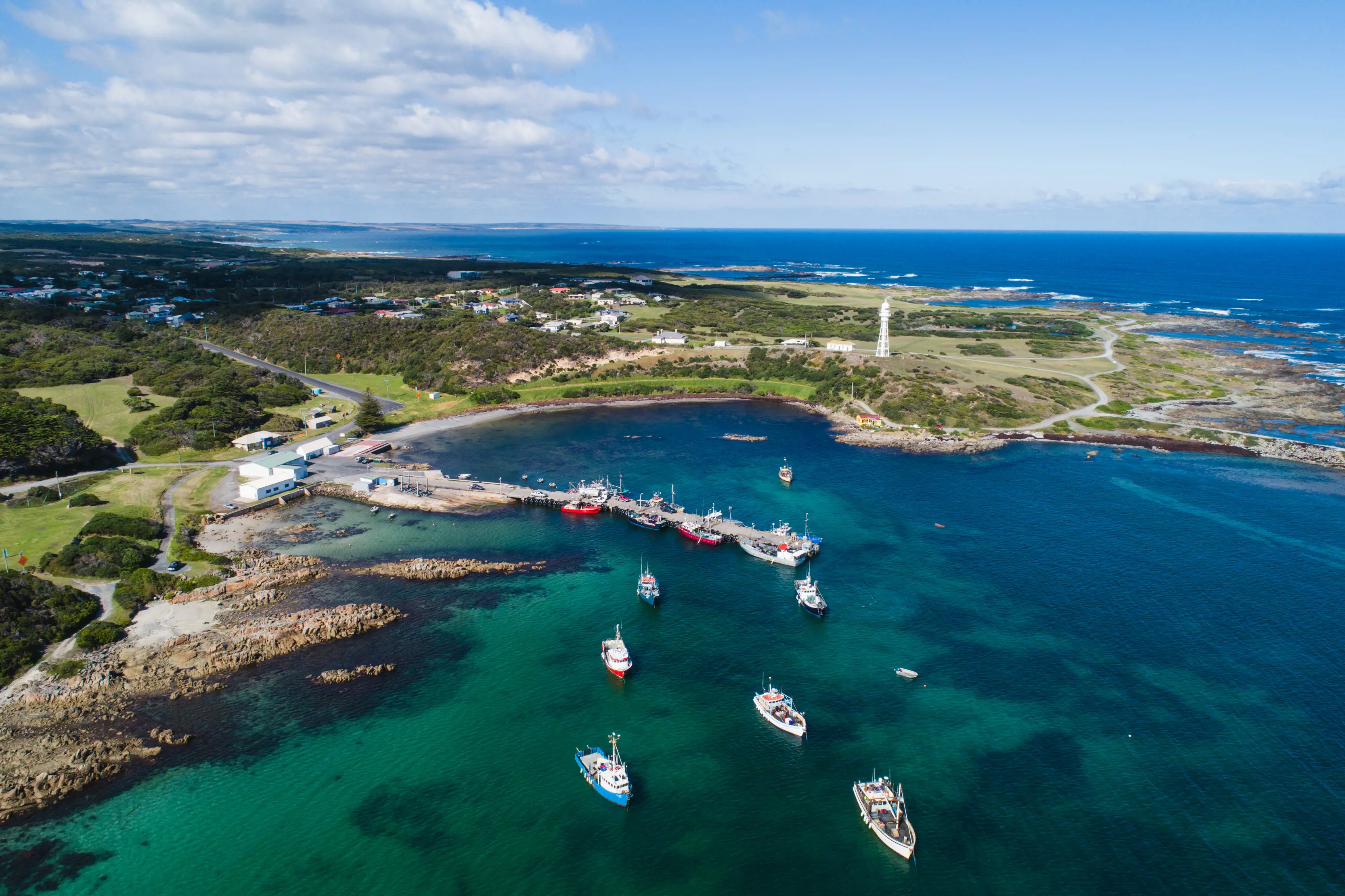 Boats coming in and out of the port at Currie, King Island.