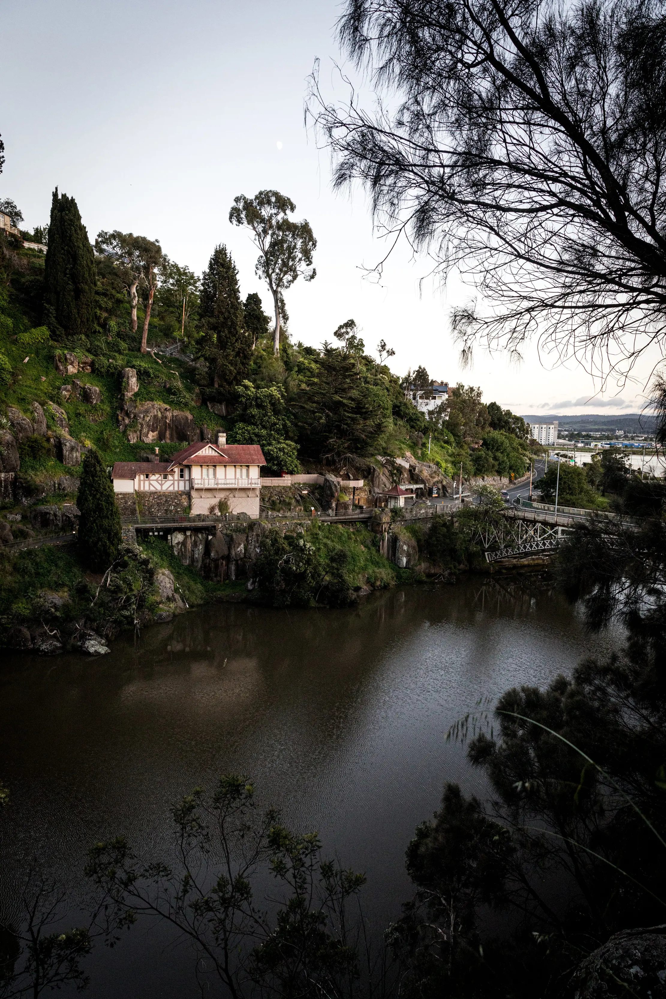 Darker landscape shot at Launceston Cataract Gorge & First Basin .