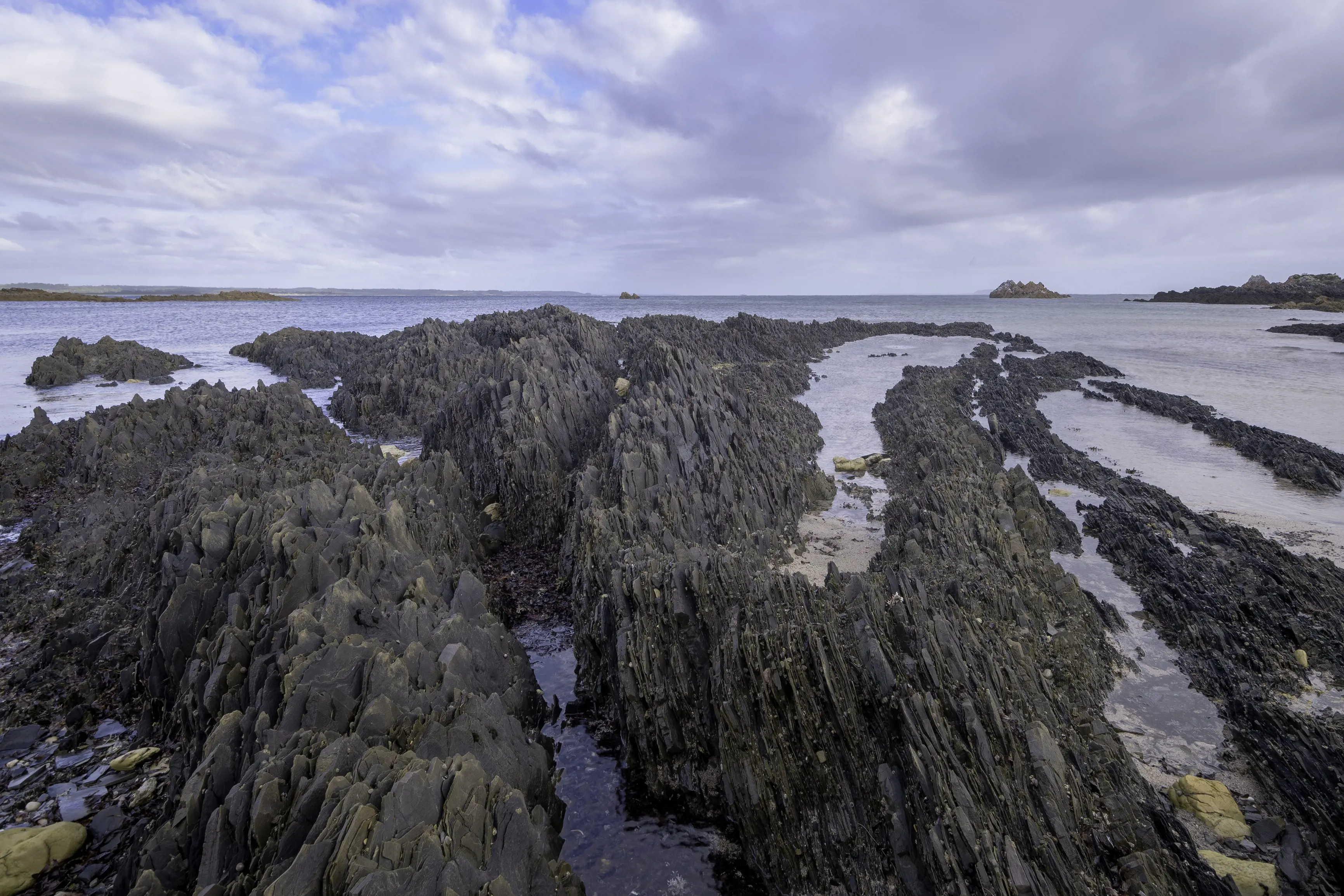 Dramatic geological features of twisted and contorted rocks that were formed over millions of years, in the ocean at Mary Ann Cove.